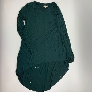 Gilded Intent Womens T Shirt Long Sleeve Long Back Accent Holes Green Small